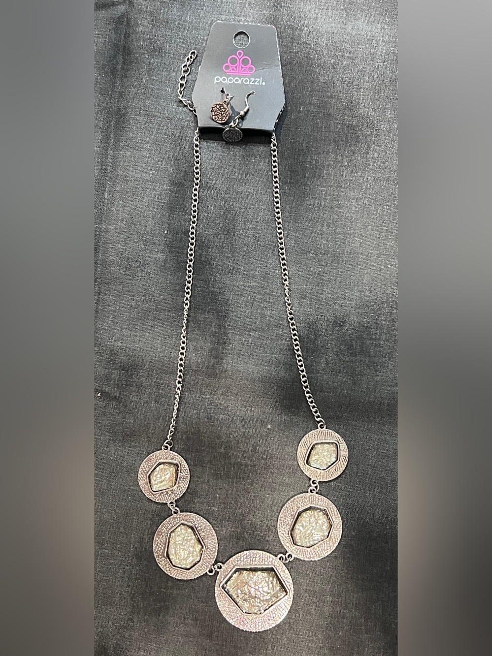 Paparazzi Silver-Tone Iridescent Disc Statement Necklace